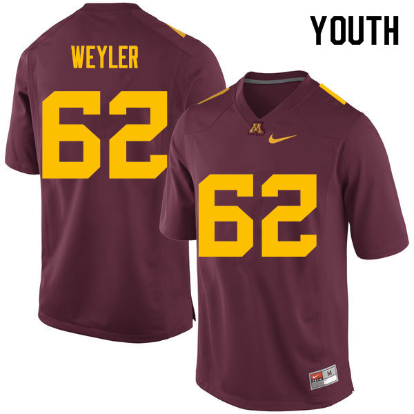 Youth #62 Jared Weyler Minnesota Golden Gophers College Football Jerseys Sale-Maroon